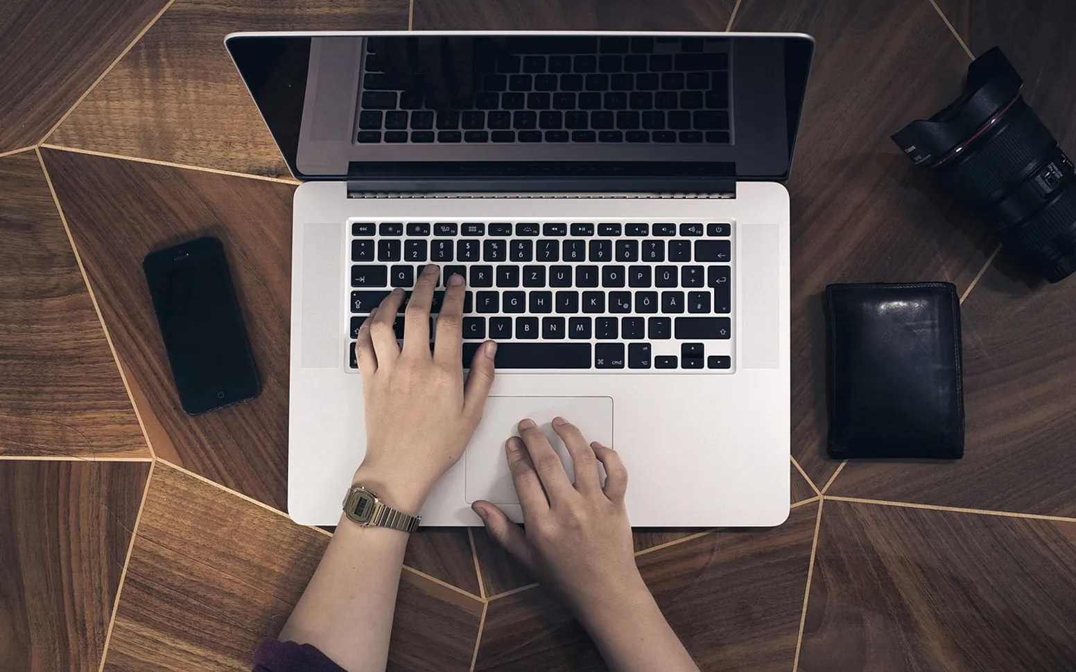 Laptop, hands and gadgets