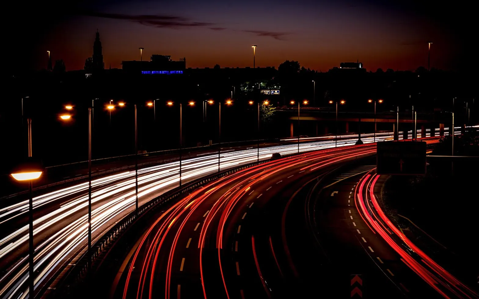Highway, light trail and long exposure