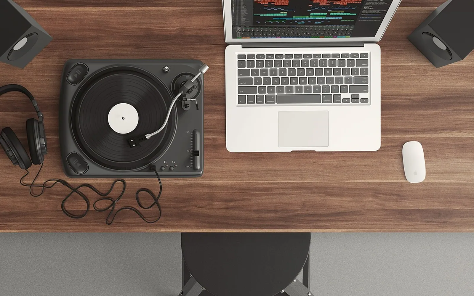 Turntable, computer and workspace