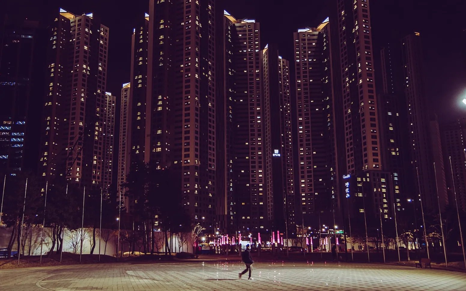 City, eve and skyscrapers